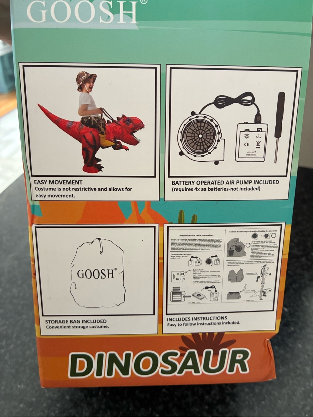 Red Inflatable Dinosaur Ride-On Kids Costume - Picture 2 of 3